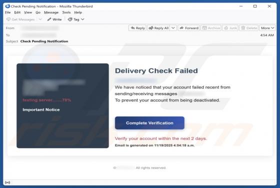 Delivery Check Failed Email Betrug