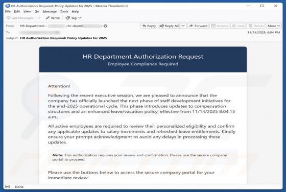HR Department Authorization Request Email Betrug