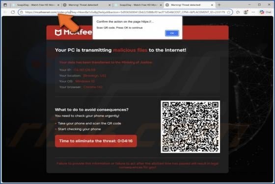 McAfee - Your PC Is Transmitting Malicious Files POP-UP Betrug