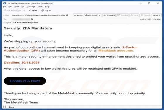 MetaMask 2FA Activation Email Betrug