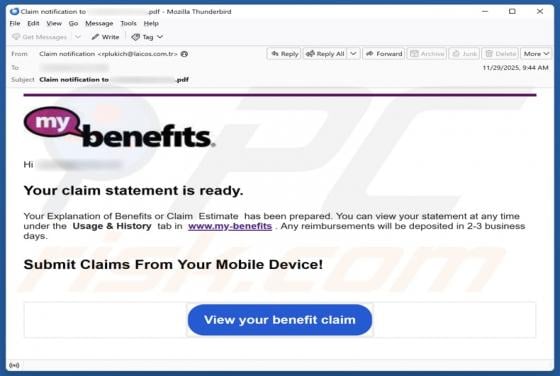 My Benefits - Your Claim Statement Is Ready Email Betrug