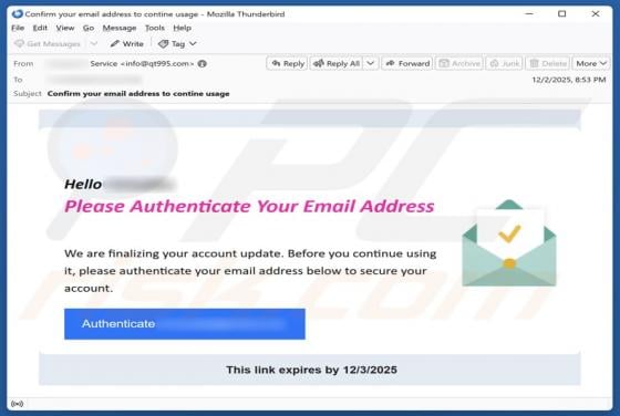 Authenticate Your Email Address Betrug