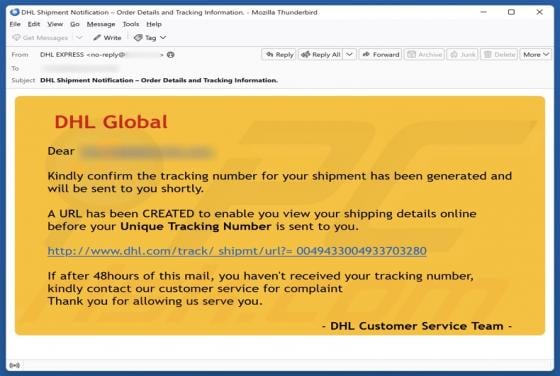 DHL Global - Shipment Tracking Number Email Betrug