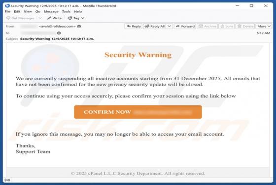 Security Warning Email Betrug