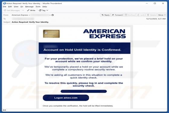 American Express - Account On Hold Email Betrug