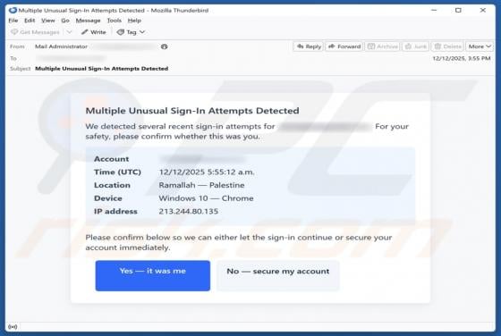 Multiple Unusual Sign-In Attempts Detected Email Betrug