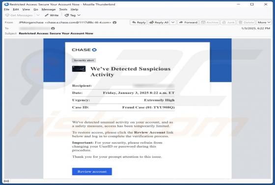 Chase - Suspicious Activity Email Betrug