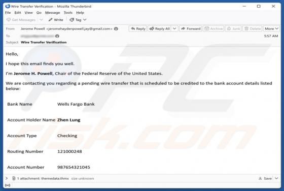 Wells Fargo - Pending Wire Transfer Email Betrug