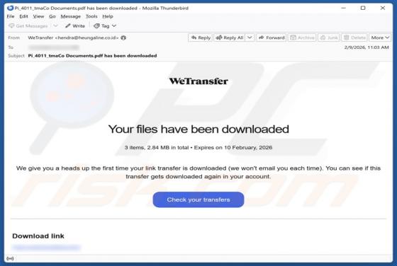 WeTransfer - Your Files Have Been Downloaded Email Betrug