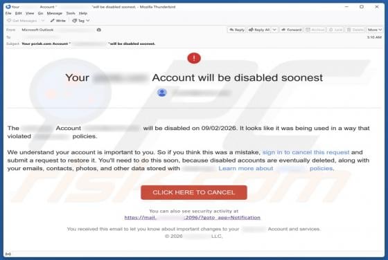 Your Account Will Be Disabled Email Betrug