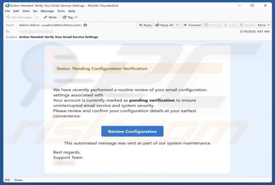Pending Configuration Verification Email Betrug