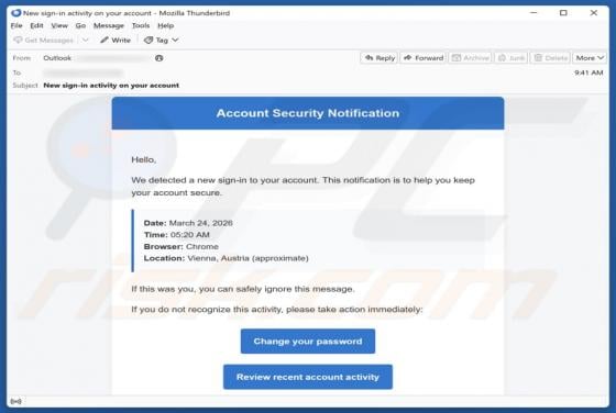 Account Security Notification Email Betrug