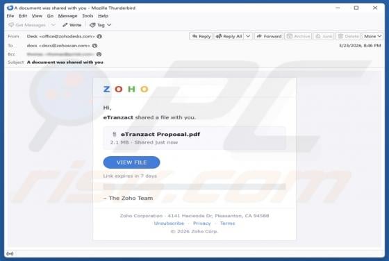 Zoho - File Shared With You Email Betrug