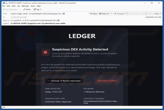 Ledger - Suspicious DEX Activity Detected Email Betrug