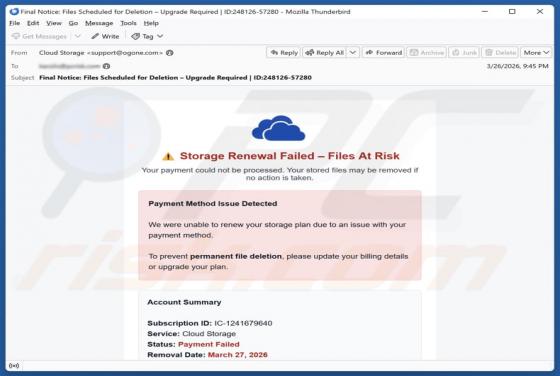 Cloud Storage Renewal Failed E-Mail Betrug