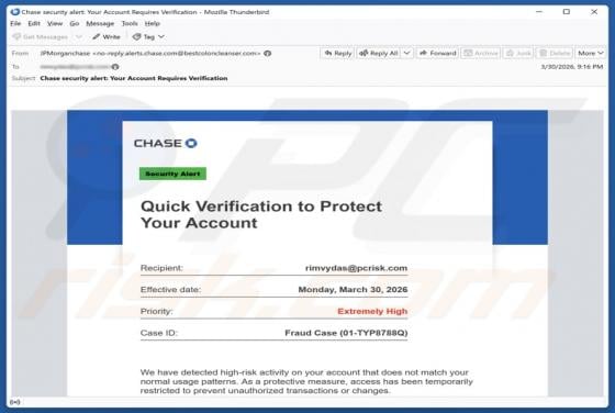 Chase - Verification To Protect Your Account E-Mail-Betrug