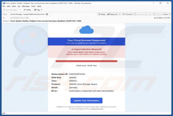 Your Cloud Account Suspended E-Mail-Betrug
