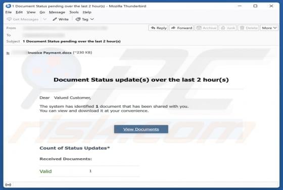 Document Status Update E-Mail-Betrug