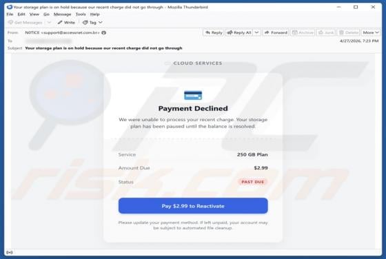Cloud Services - Payment Declined E-Mail-Betrug