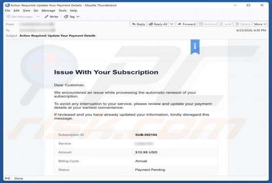 Wix Subscription Renewal E-Mail-Betrug