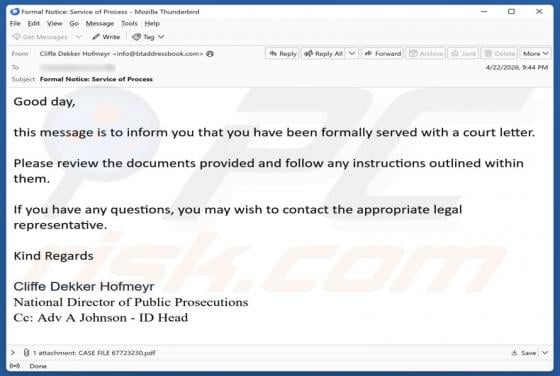 You Have Been Served With A Court Letter E-Mail-Betrug