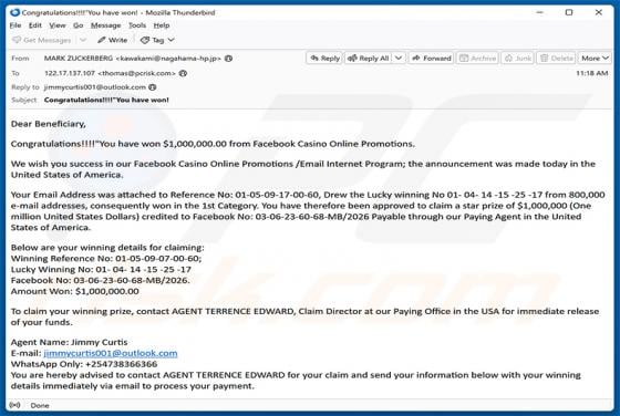 Facebook Casino Online Promotions E-Mail-Betrug
