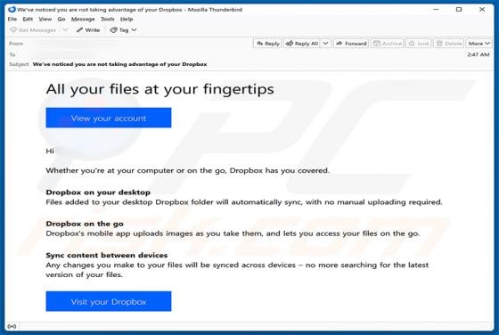 Dropbox Service Usage Reminder E-Mail-Betrug