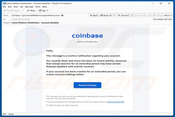 Coinbase - Disablement Of Inactive Accounts E-Mail-Betrug