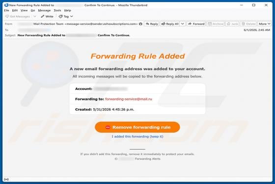 Forwarding Rule Added E-Mail-Betrug