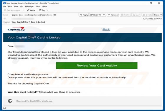 Capital One Card Is Locked E-Mail-Betrug