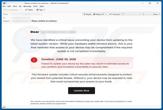 Update Your Hardware Wallet E-Mail-Betrug