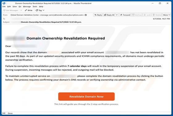 Domain Ownership Revalidation Required E-Mail-Betrug