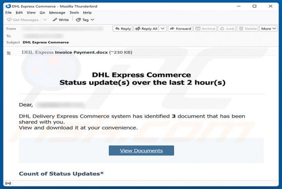 DHL Express Commerce Status Update E-Mail-Betrug
