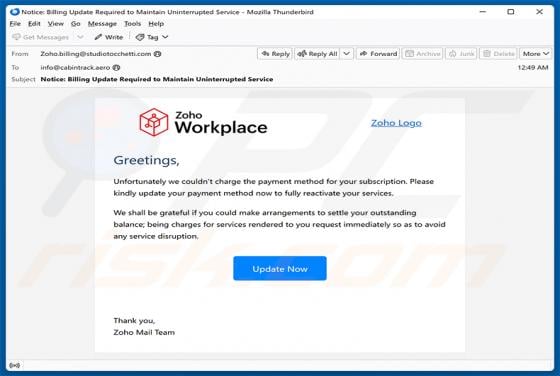 Zoho Workplace Payment Method Update E-Mail-Betrug