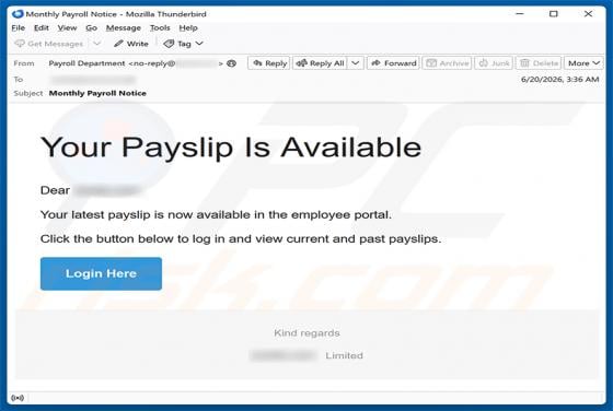 Your Payslip Is Available E-Mail-Betrug