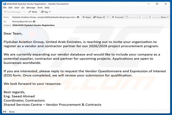 Flydubai Vendor Registration E-Mail-Betrug