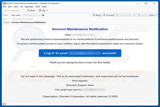 Account Maintenance Notification E-Mail-Betrug