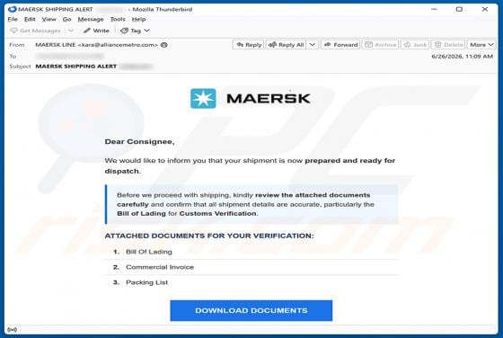 MAERSK Shipment Ready For Dispatch E-Mail-Betrug