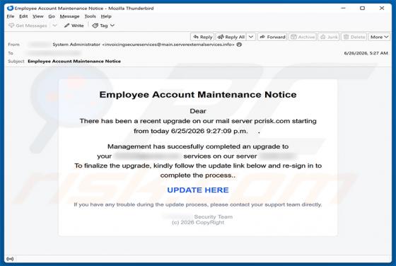 Employee Account Maintenance Notice E-Mail-Betrug
