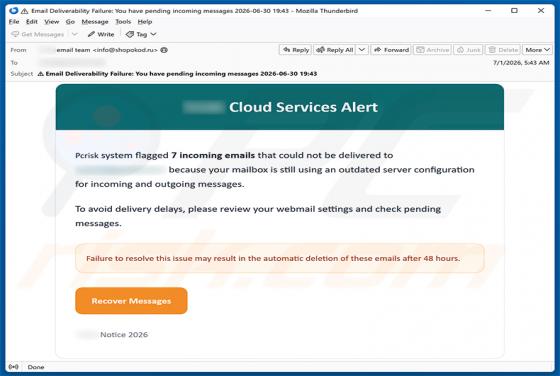 Cloud Services Alert E-Mail-Betrug
