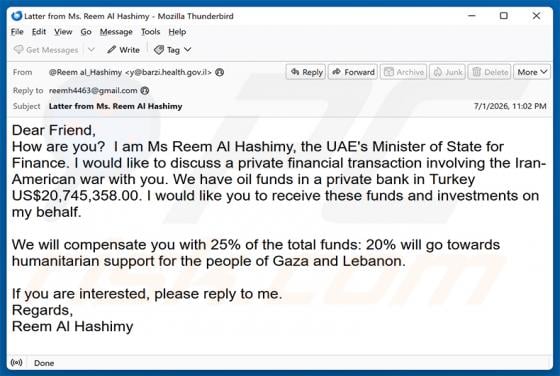 Private Financial Transaction E-Mail-Betrug