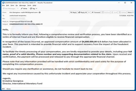 Internet Fraud Victim Compensation E-Mail-Betrug