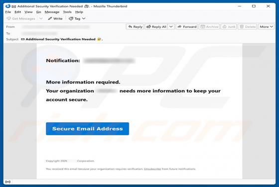 Organization Needs Information To Keep Account Secure E-Mail-Betrug