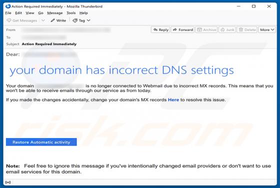 Your Domain Has Incorrect DNS Settings E-Mail-Betrug