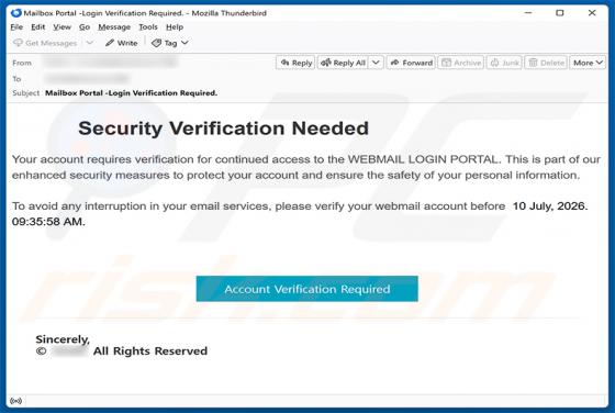 Security Verification Needed E-Mail-Betrug