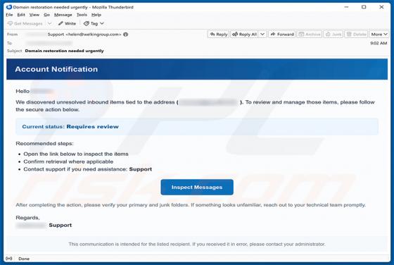 Unresolved Inbound Items E-Mail-Betrug