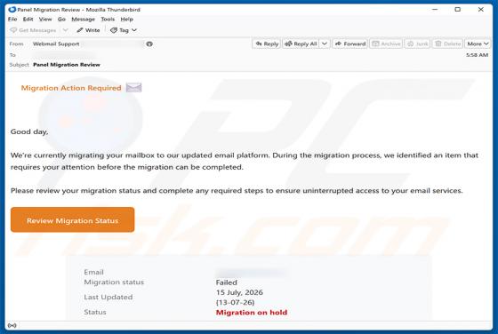 Migration Action Required E-Mail-Betrug