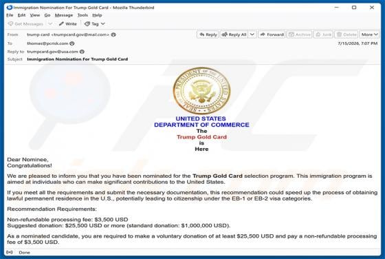Trump Gold Card Selection Program Nomination E-Mail-Betrug