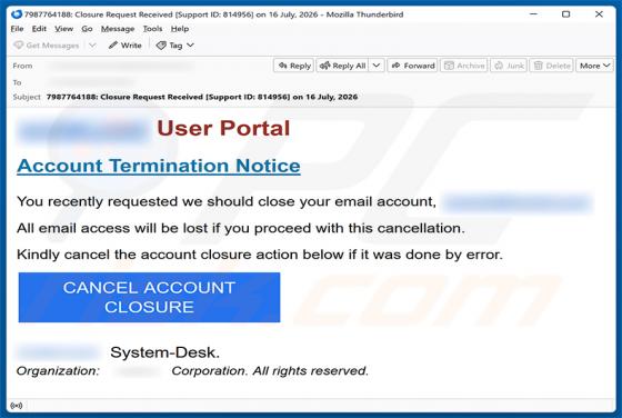 Account Termination Notice E-Mail-Betrug