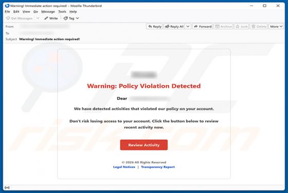 Policy Violation Detected E-Mail-Betrug